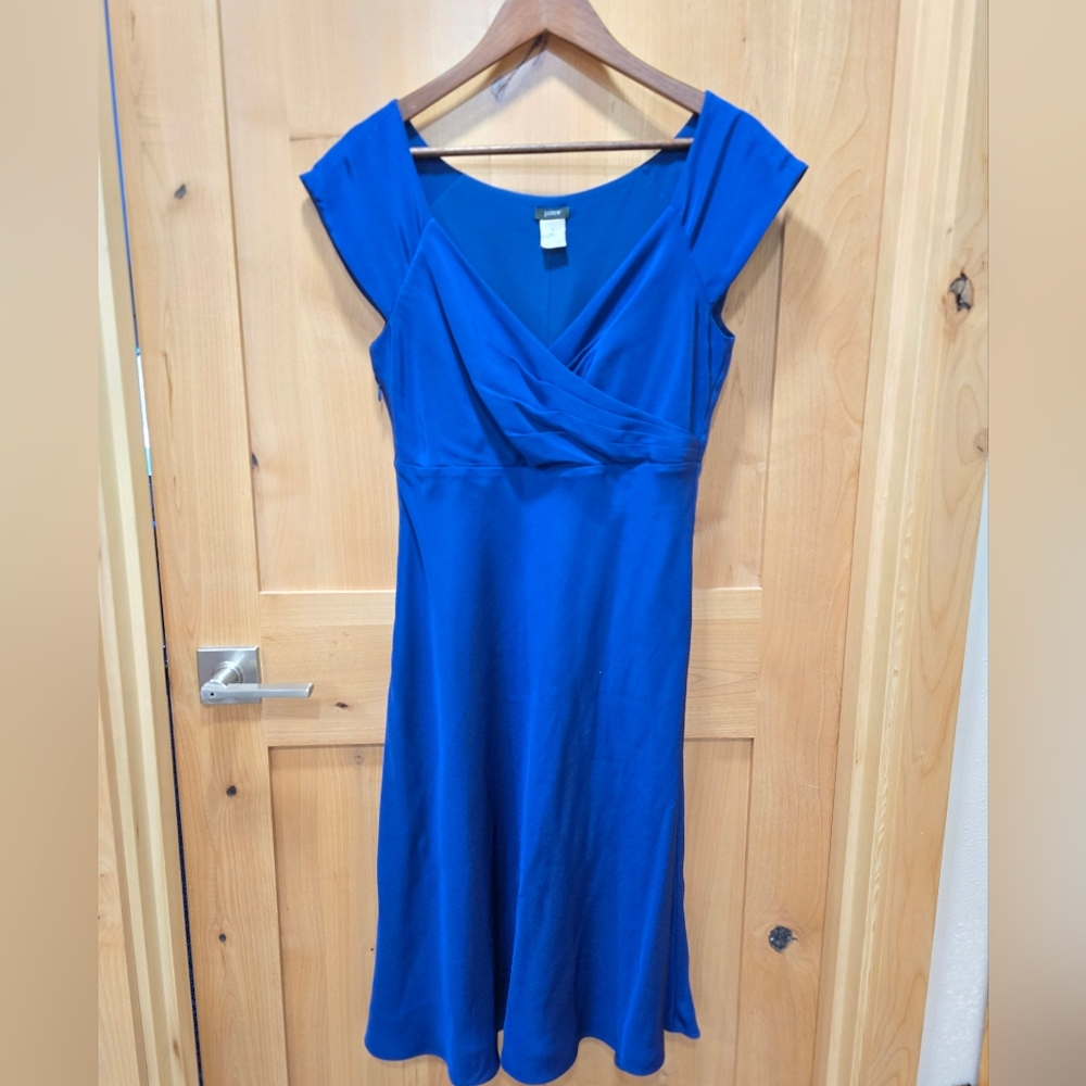 J.Crew "Sophia" Royal Blue Silk Midi Dress Sz 8